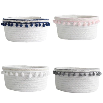 

New Ball Cotton Rope Woven Storage Basket Desktop Cosmetics Storage Basket Nordic Style Debris Storage Box White