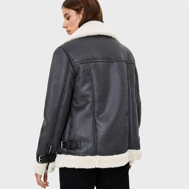 ZOEPO пальто из искусственного меха, женские модные зимние толстые куртки с отложным воротником, женские элегантные пальто на молнии с длинным рукавом, женские пальто KF