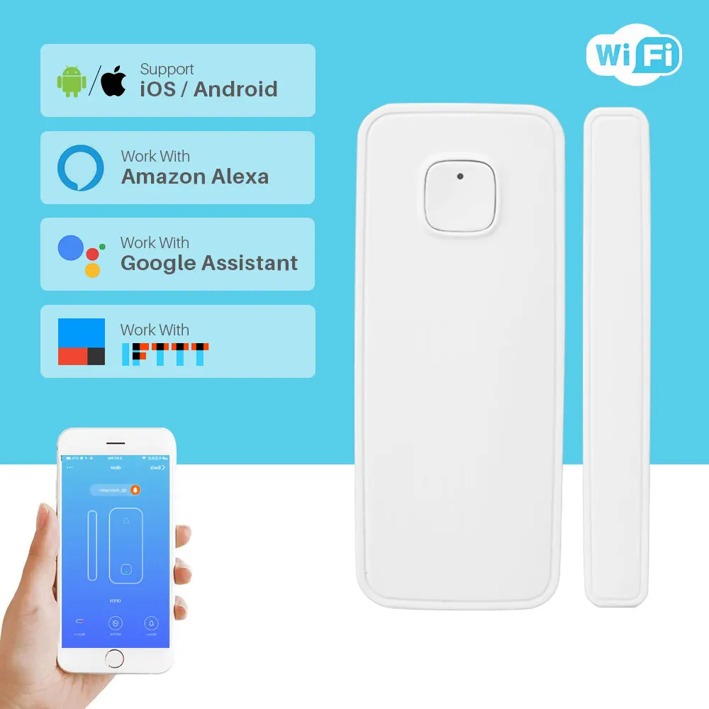 

Amazon Alexa Wireless WiFi Door Alarm Window Sensor Detector Smart Home Security Door Magnetic Switch System App Control