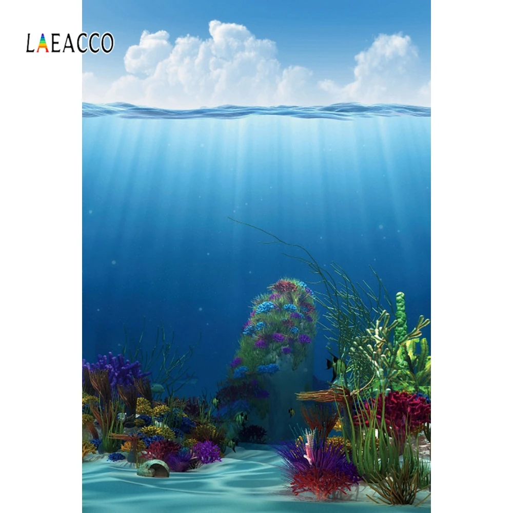 

Laeacco Sea Blue Underwater Water plants Photocall Photography Backgrounds Custom Photographic Backdrops Props For Photo Studio