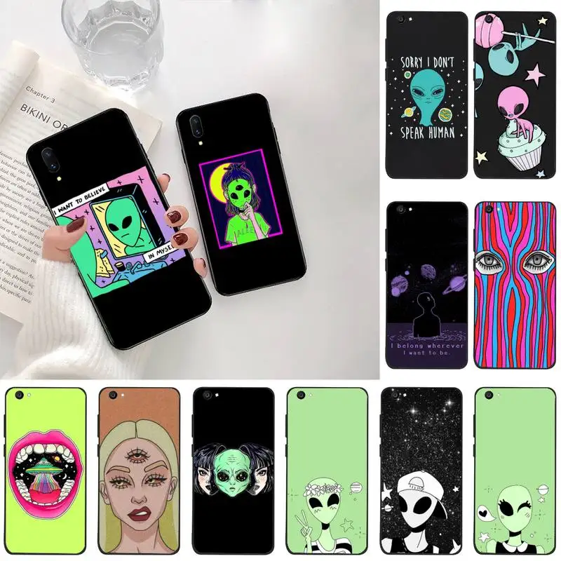

HPCHCJHM Aesthetics Cute Cartoon alien space Coque Shell Phone Case For Vivo Y91c Y17 Y51 Y67 Y55 Y93 Y81S Y19 V17 vivos5