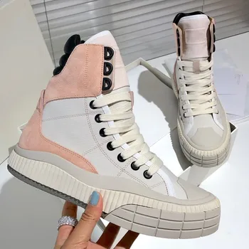 

Patchwork Sneakers Women High-top Genuine Leather Sneakers for Woman Mixed Color Casual Shoes Luxury Brand Fashion Design Shoes