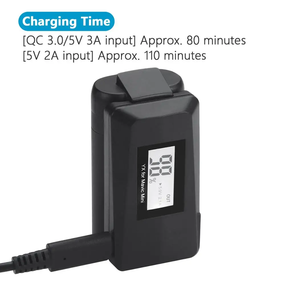 YX for DJI Mavic mini QC3.0 Fast Charger Battery USB Charging With TYPE C Cable LED charger For Mavic mini Drone Accessories