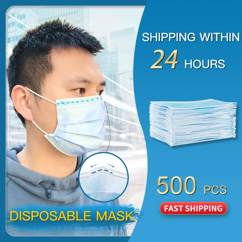 500 PCS Disposable Face Mouth Mask IN STOCK Profession anti dust one time 3-Layer Non-woven Soft Breathable | Красота и здоровье