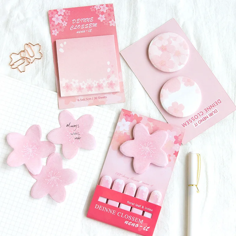 

24pcs Sakura Memo Pad Mini Floral Leaf Convenient Sticky Notes Sticker Diary Marker Stationery Office Accessories School H6605