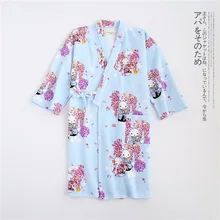 Японские кимоно пижамы платье для женщин юката зима чистый утолщённый хлопок сохраняет тепло кардиган Домашняя одежда длинный халат Повседневная Новинка
