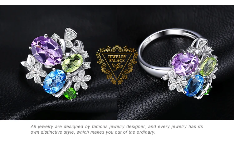 JewelryPalac 2.6ct натуральный аметист диопсид Перидот Топаз Кольцо 925 пробы серебряные кольца для женщин серебро 925 драгоценные камни ювелирные изделия
