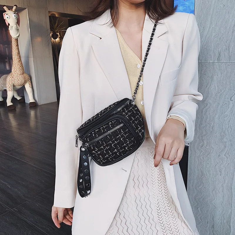 

INS Woolen Shell Bag WOMEN'S Bag 2019 Autumn And Winter New Style Woolen Saddle Bag Crossbody Bag Disco Dancing Chain Bag