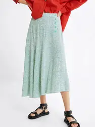 Повседневная винтажная шикарная маленькая Асимметричная юбка с цветочным принтом 2019 Женская стильная боковая однобортная плиссированная