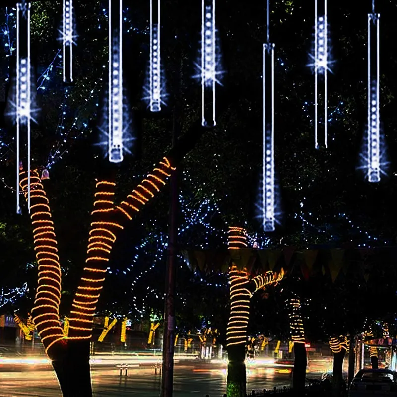 

White Color Meteor Shower Rain Lights Waterproof String for Wedding Christmas Xmas Tree Party Garden String Light Outdoor 8 Tube