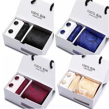 Модные мужские галстуки 7,5 см носовой платок запонки галстуки Набор полиэфирных жаккардовых роскошных свадебных вечеринок