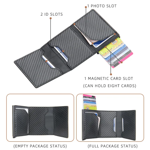 2024 Rfid Men Card Wallets Magnetic Button Free Name Customized Small Card Wallets Carbon Fiber Mini Wallet Qaulity Male Purses 5