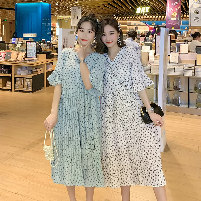 

Maternity Clothes 2019 Summer New Style Korean-style Chiffon Floral Skirt Irregular Pleated Floral Print Pregnant Women Dress
