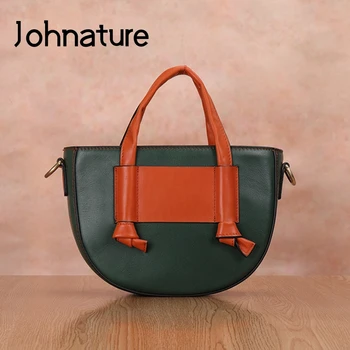 

Johnature Women Bag 2020 New Retro Genuine Leather Handmade Handbag All-match First Layer Cowhide Shoulder & Crossbody Bags