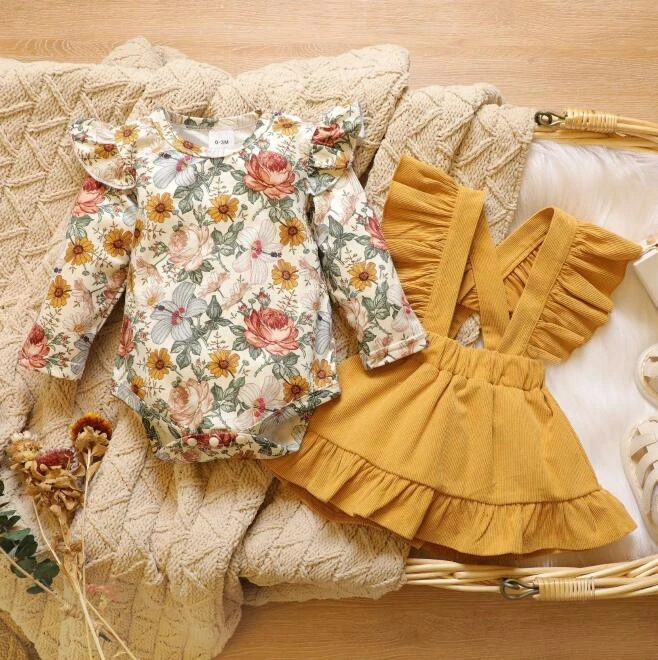 Baby Clothing Set comfotable Ma&Baby 0-18M Vintage Floral Baby Girl Clothes Set Newborn Infant Girls Ruffle Romper Skirts Overalls Outfits Autumn Spring DD88 Baby Clothing Set for boy