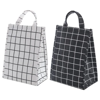 

2Pcs Reusable Bag Insulated Lunch Box Canvas Fabric with Aluminum Foil,Lunch Tote Handbag Fordable for School,Office