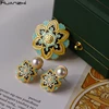 HUANZHI 2022 New Vintage Enamel Imitation Pearls Geometric Flower Metal Stud Earring for Women Jewelry Party Gifts ► Photo 1/6