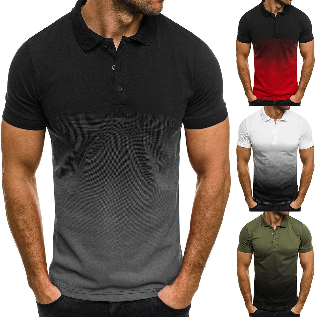 

MJARTORIA Polo NEW Mens Gradient Golf Tennis Shirt 2019 Mens Turn-Down Collar Shirts Plus Size 3XL Cotton Short Sleeve Tee Tops