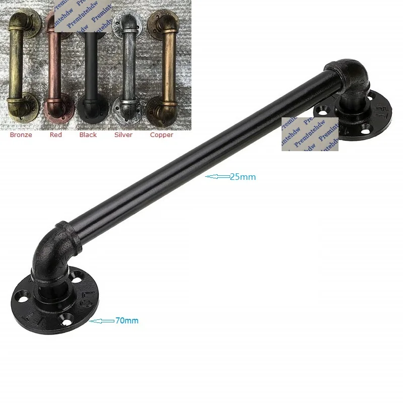 Rustico Vintage Rurale Acqua Tubo Di Ferro Barn Door Pull Afferrare Barra Di Tovagliolo Manico Rosso Antico