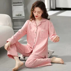 Spring / Autumn Pajamas Set Women 100% Cotton Sleepwear 2-Piece Set Long Sleeve Home Wear Pyjamas Night Wear