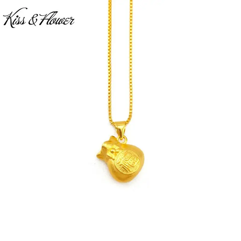 KISS&FLOWER PD23 Fine Jewelry Wholesale Hot Fashion Woman Girl Birthday Wedding Gift Fortune Bag 24KT Gold Pendant Charm NoChain