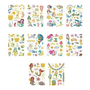 

10pcs Gold Stamping Temporary Tattoo Stickers Lovely Mermaid Pattern Tattoo Stickers Body Art Stickers Decals Random Style