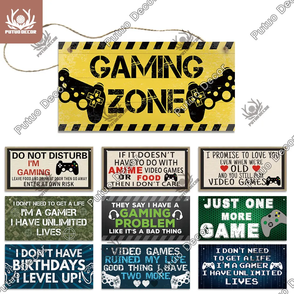 Gamer Sign Hanging-Decoration Putuo-Decor Room-Door Wood Plaques Man Cave Home