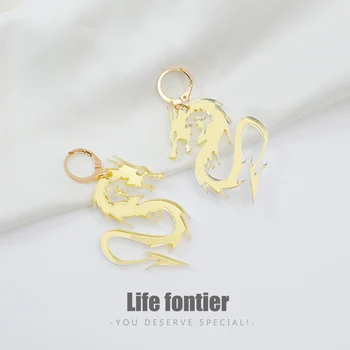

Lifefontier Creative Dragon Shape Acrylic Drop Earrings Mirror Surface Animal Earrings For Women Girls 2020 Brincos Jewelry Gift