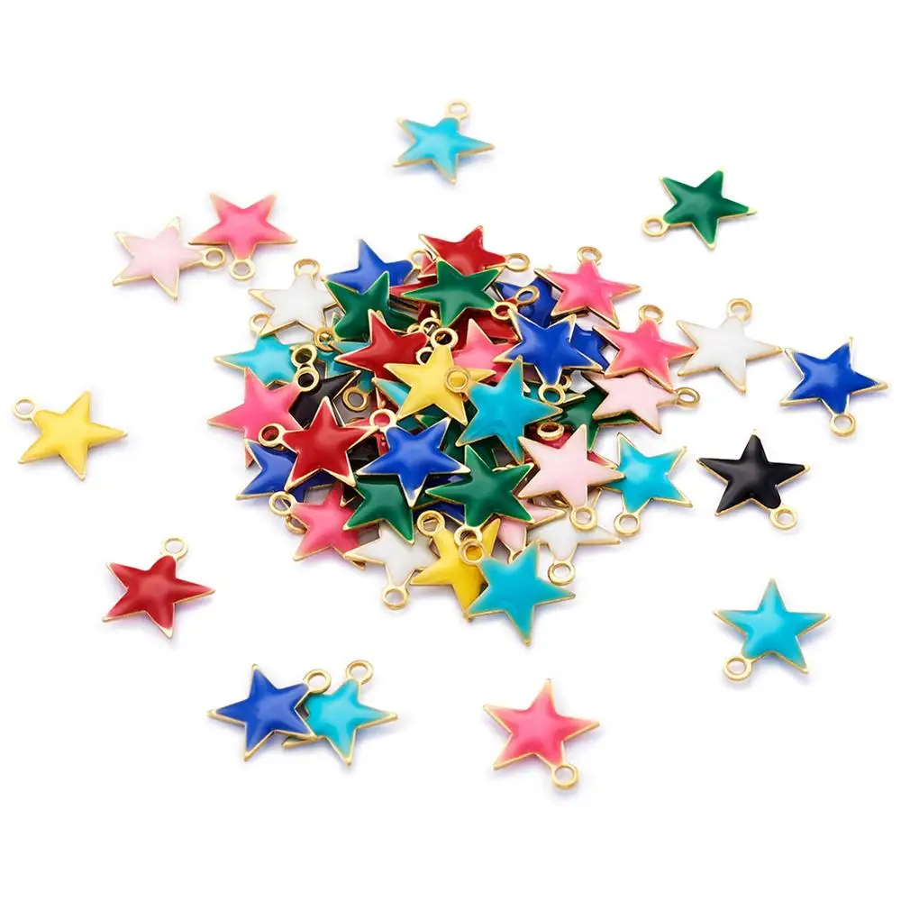 100pcs 10.5x10x1.5mm Brass Metal Star Enamel Pendants for Jewelry Necklace Making DIY Charms with Enamelled Sequins Unplated F60 | Украшения