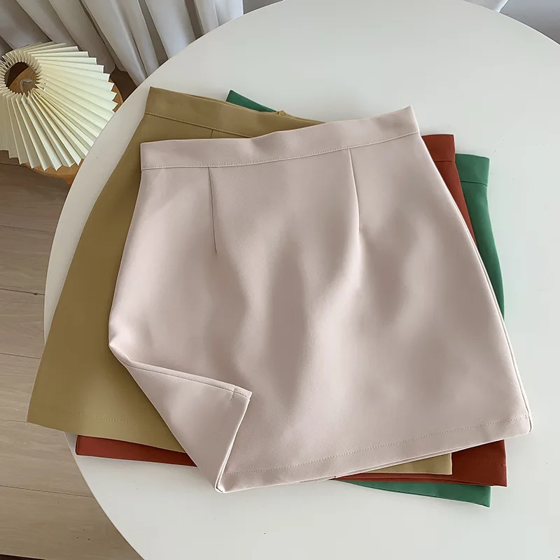 

2020 autumn new style simple commuter high waist solid color short skirt A-line skirt fashion all-match simple new