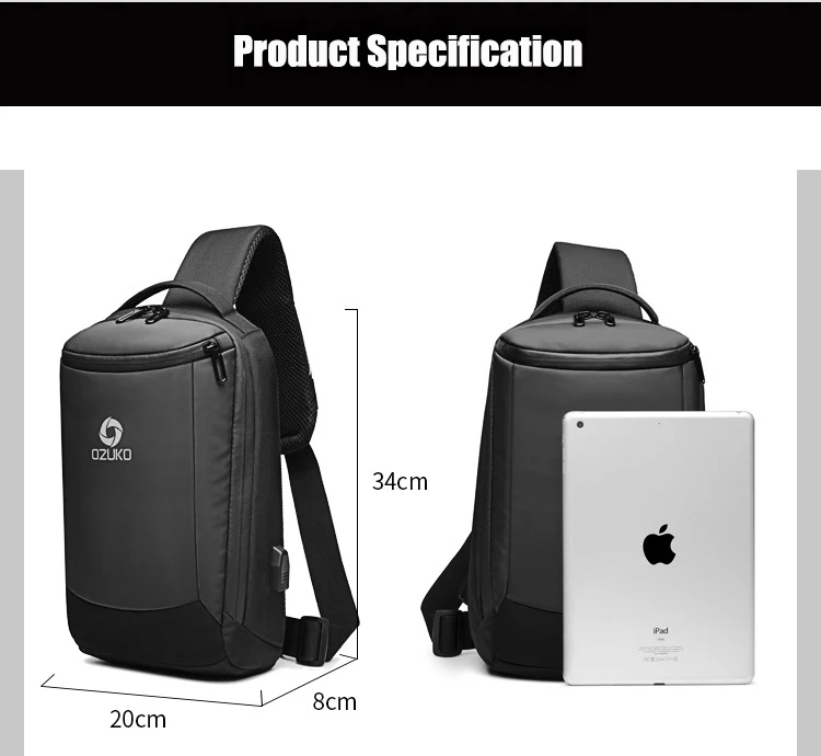 New Men's Chest Bags Anti-thief USB Charging Shoulder Crossbody Bag Casual Travel Large Capacity Water Resistant Chest Pack