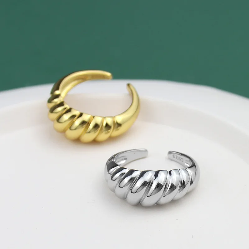 Silver Ring Oblique Thread French Ring Women Simple Opening Jewelry Prevent Allergy