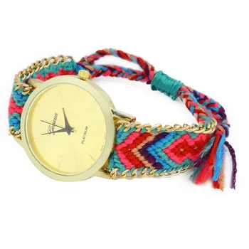 

New Arrival Women's Geneva Ethnic Cotton Blend Handmade Braided Analog Quartz Chain Bracelet Wrist Watch Ladie Dress Watch