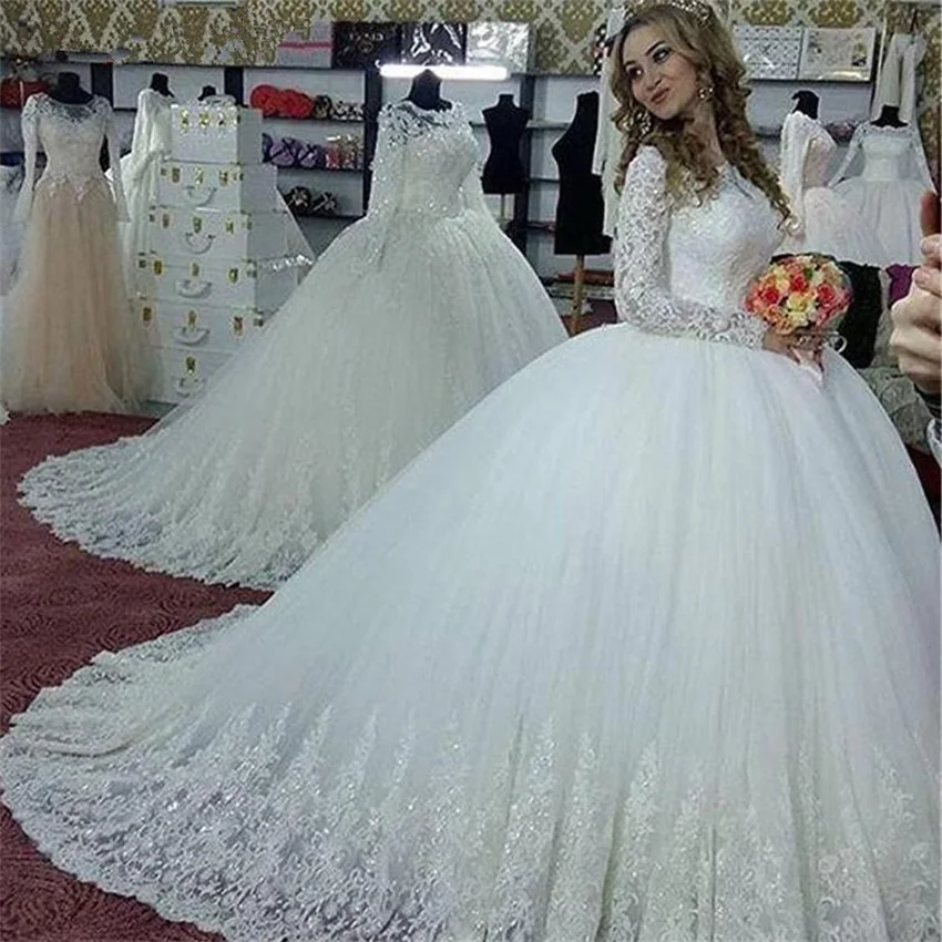 Vestidos De Noiva długie rękawy ślub księżniczki sukienki Puffy Vintage kulka suknia wieczorowa suknie ślubne robe de mariage 2022