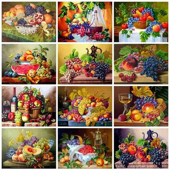 

DIY Painting By Numbers Fruit Framed Kit Oil Coloring By Numbers Kitchen Wall Art Picture Acrylic Paintings On Canvas Room Decor