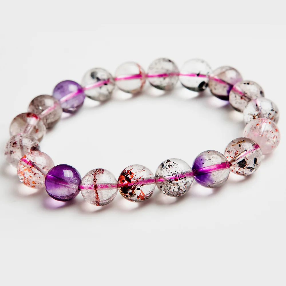 

10mm Natural Super Seven 7 Purple Rutilated Quartz Crystal Clear Round Beads Bracelet Women Men Jewelry AAAAA