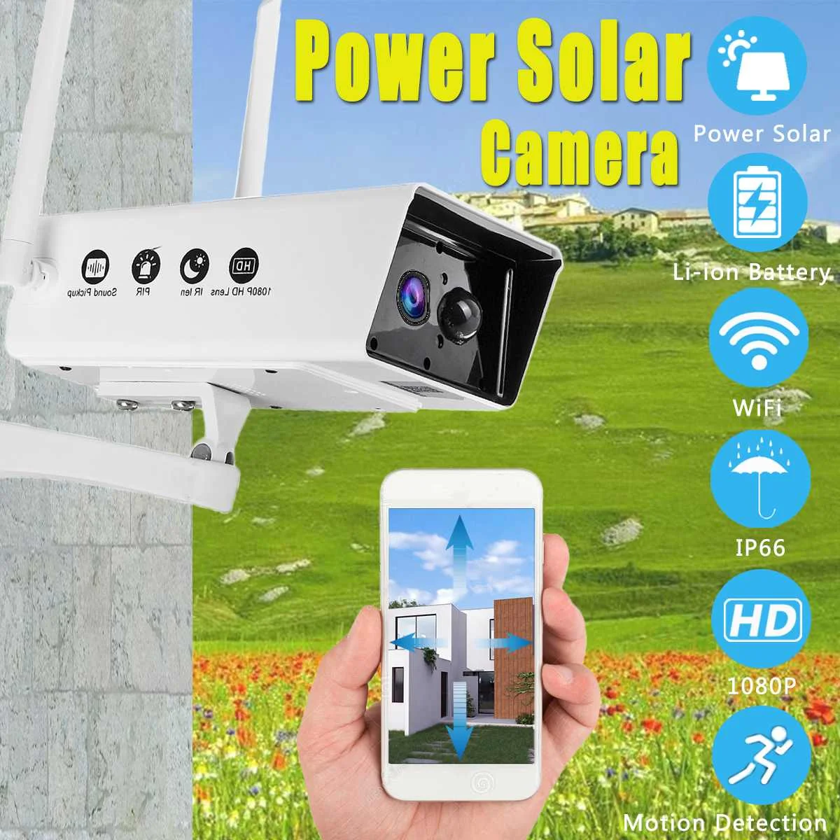 

1080P Surveillance Camera Solar IP Camera Outdoor Waterproof Wireless WiFi Camera Night Vision PIR Home Security Battery/Solar