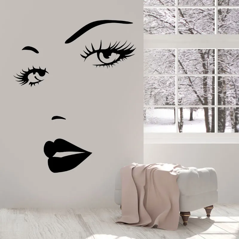 

Hot Sexy Look Girl Lady Lips Wall Sticker Beautiful Woman Face Vinyl Decals Beauty Salon Decor Murals Removable Wallpaper A376