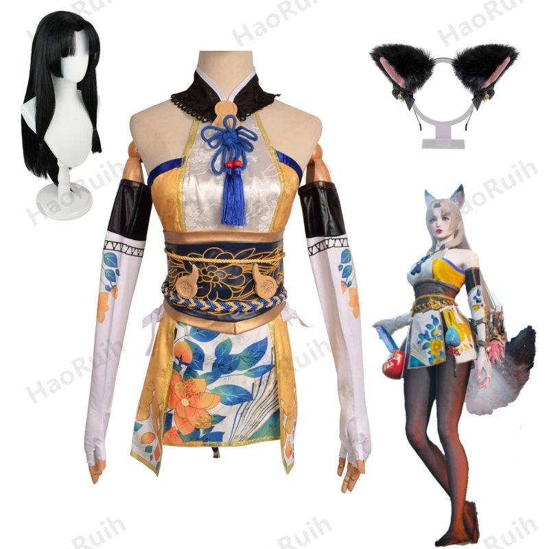 

New Game Naraka: Bladepoint Cosplay Kurumi Dress Costume Halloween Carnival Tube Top Dress Suit Wig