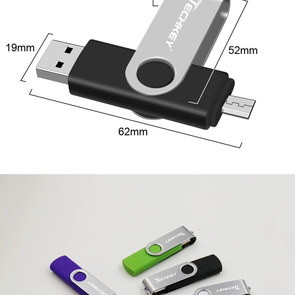 OTG USB флеш-накопитель Techkey 32 ГБ флеш-накопитель металлический флешка карта памяти 4 ГБ 8 ГБ 16 ГБ флешка Внешняя память для смартфона