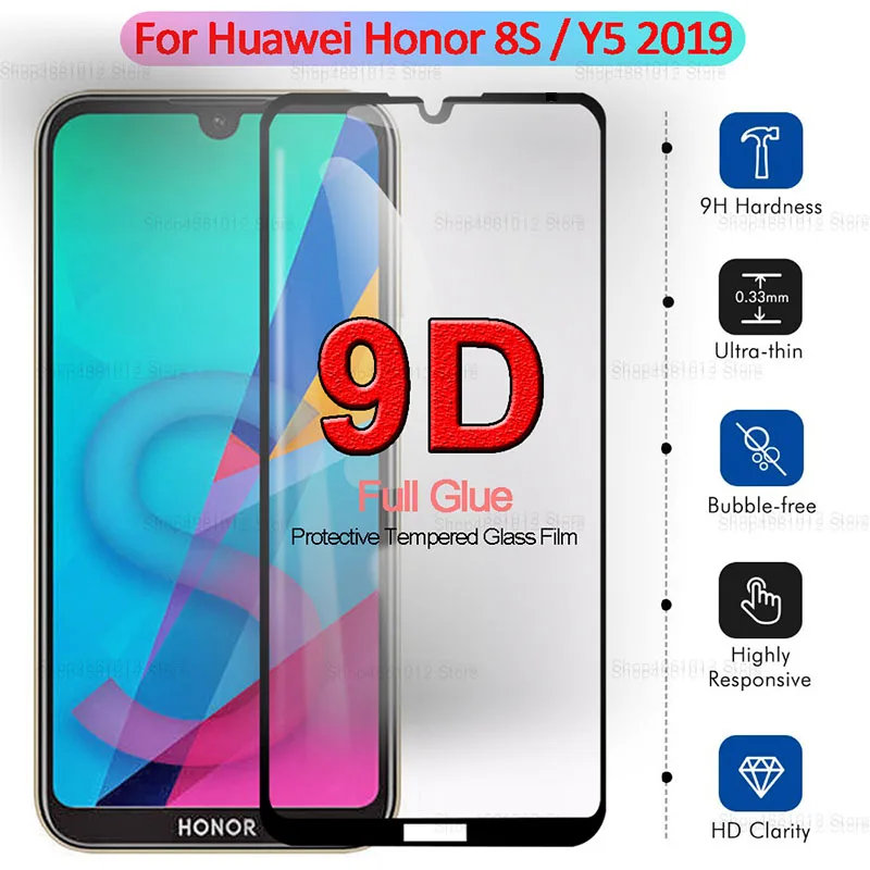 

9D Full Glue Tempered Glass for Huawei Honor 8S Screen Protector Cover for Huawei Y5 2019 Safety Protective Film KSE-LX9 AMN-LX9