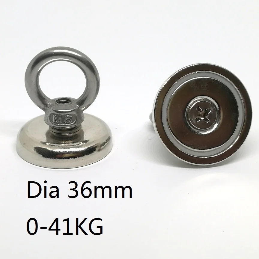 Powerful Neodymium Salvage Magnet with Stainless Steel Eyebolt Hook Holder, Diameter 16mm-60mm
