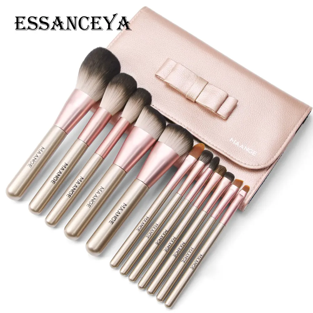 

MAANGE Luxury Wood Makeup Brushes Set 10/12 Pcs Foundation Powder Blush Eyeshadow Concealer Eye Make Up Brush Cosmetic Tools Kit