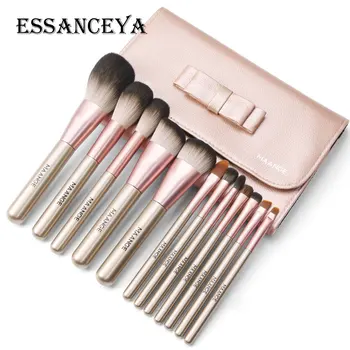 

ESSANCEYA Wood Makeup Brushes Set 10/12 Pcs Foundation Powder Blush Eyeshadow Concealer Eye Make Up Brush Cosmetic Tools Kit