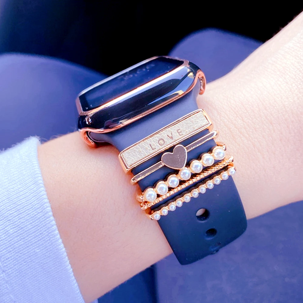 

Браслет для Apple Watch, металлические подвески, декоративное кольцо, петля, Алмазное украшение, умные часы, силиконовые аксессуары для iwatch, браслет