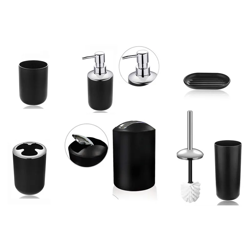 Bathroom Accessories Set 6Pcs Bathroom Accessories Set Bath Ensemble Soap Dish Trash Can Toilet Brush Tumbler Cup Necessities Kit Bathroom Accessories