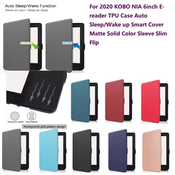 

For 2020 KOBO NIA 6inch E-reader TPU Case Auto Sleep/Wake up Smart Cover Matte Solid Color Sleeve Slim Flip