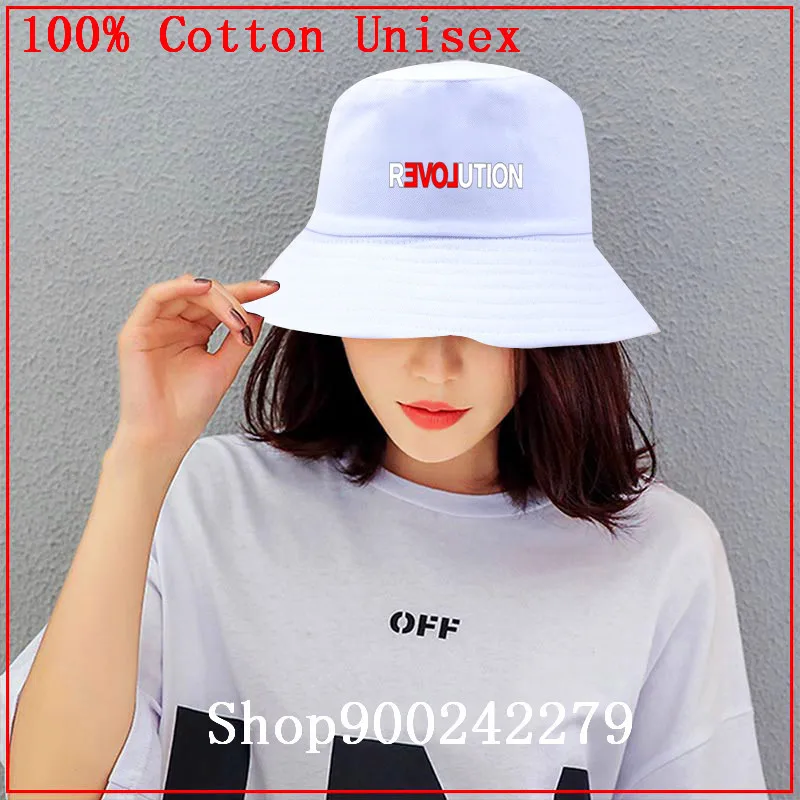 REVOLUTION LOVE white bucket hat Fashion Summer Sunshade Cap women men Panama Print flat visor fisherman hat Heisenberg cool hat