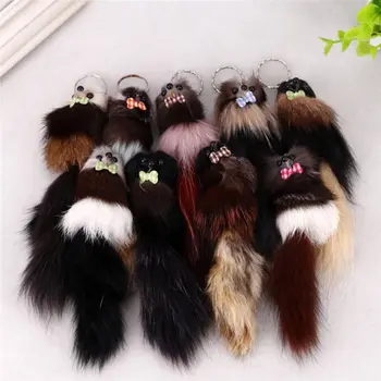 

Simulation fox fur Pompon Keychain Animal Mouse Key Chain Car Hanging Pendant Silver Plated Bag Hanger Bag Accessories