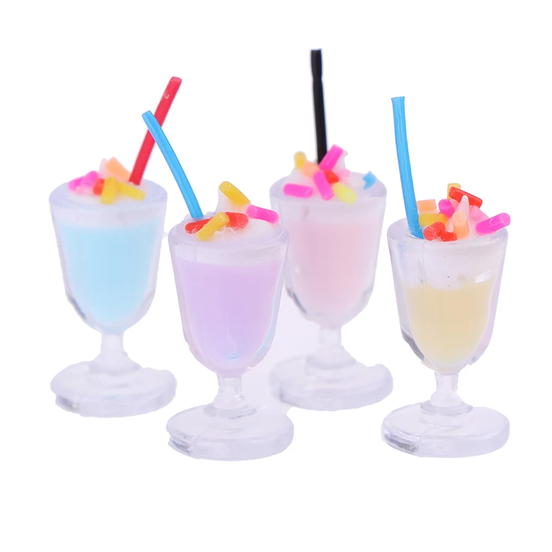 4pc Mini Drink Ice Cream Cups Model Pretend Play Mini Food Doll Accessories Fit Play House Toy Dollhouse Miniature pretend food toys wooden ice cream playset doll house toys